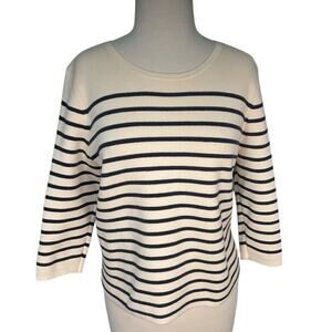 Loft Petite Size Large Cream & Blue Classic 3/4 Sleeve Casual Travel Sweater